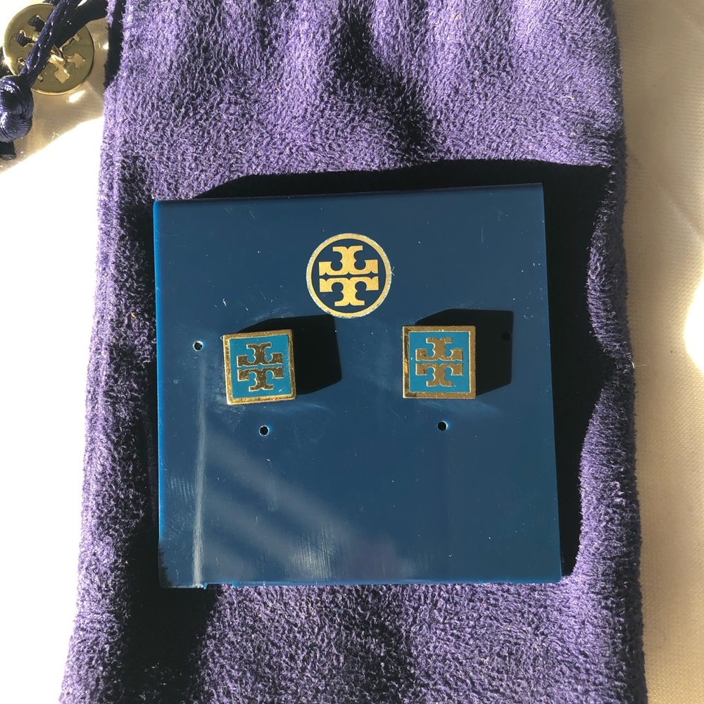 Tory Burch Square Enamel Logo Stud Earrings